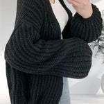 Loose Fit Solid Color Lantern Sleeve Cardigan - liwisi