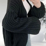 Loose Fit Solid Color Lantern Sleeve Cardigan - liwisi