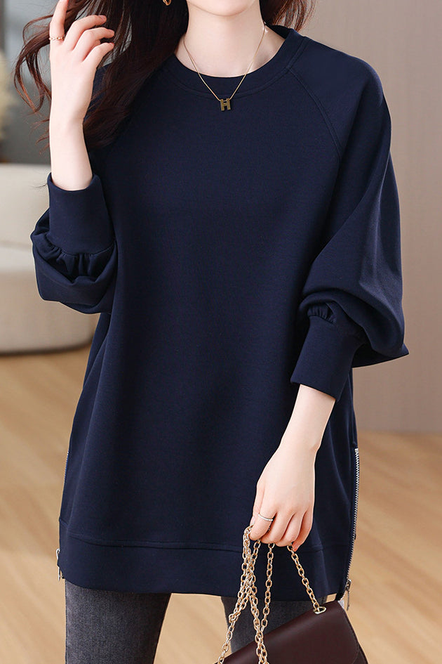 Designer Side Zipper Loose Fit Sweatshirt - liwisi