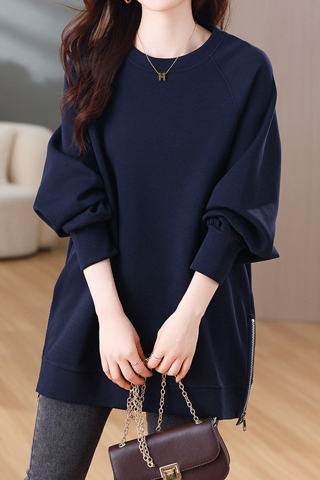 Designer Side Zipper Loose Fit Sweatshirt - liwisi