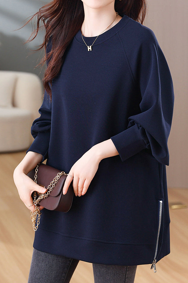 Designer Side Zipper Loose Fit Sweatshirt - liwisi