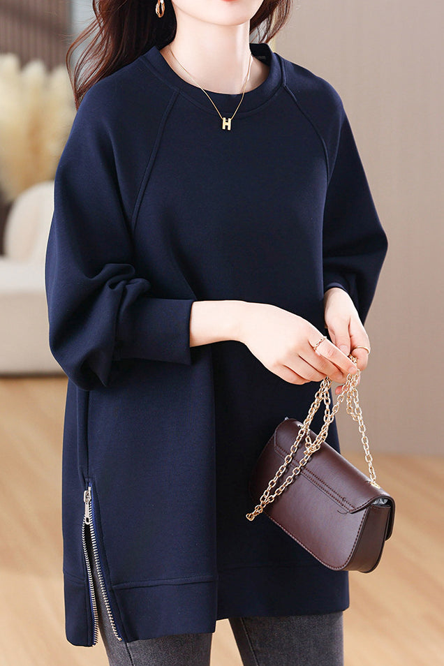Designer Side Zipper Loose Fit Sweatshirt - liwisi