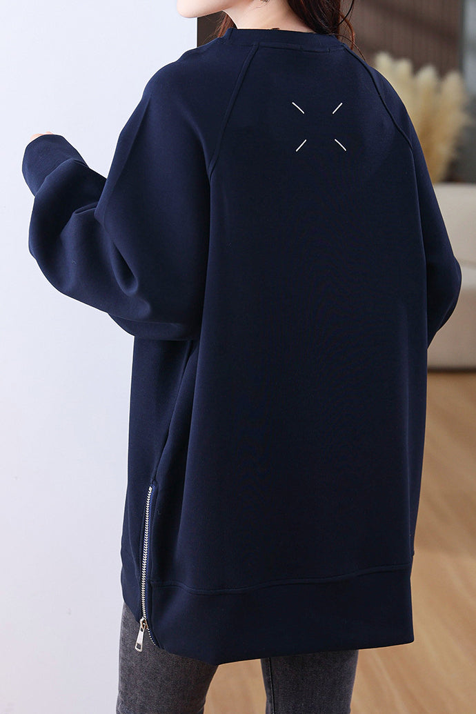 Designer Side Zipper Loose Fit Sweatshirt - liwisi