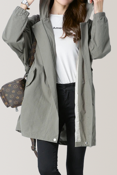 Loose Fit Hooded Zip Front Trench Coat - liwisi