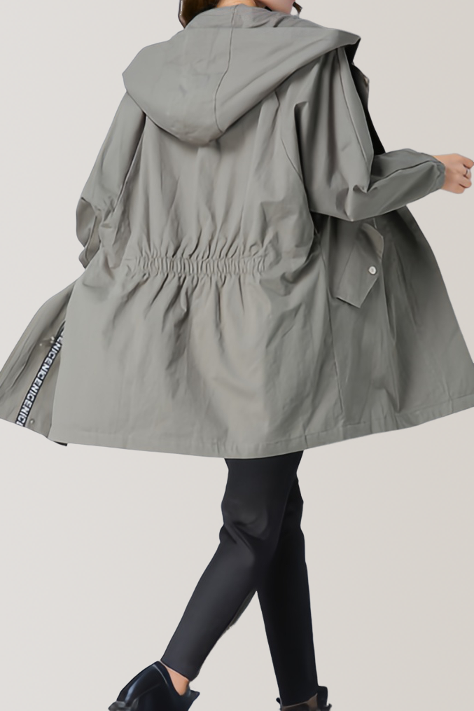 Loose Fit Hooded Zip Front Trench Coat - liwisi
