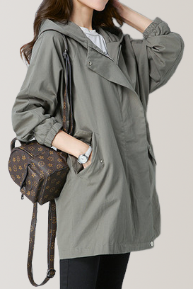Loose Fit Hooded Zip Front Trench Coat - liwisi