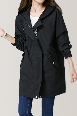 Loose Fit Hooded Zip Front Trench Coat - liwisi