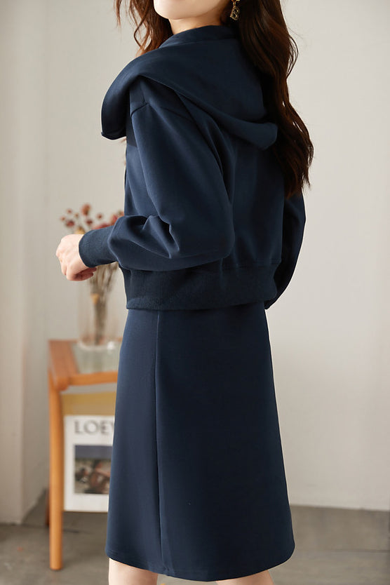 Casual Simple Asymmetrical Zip Two-Piece Set - liwisi