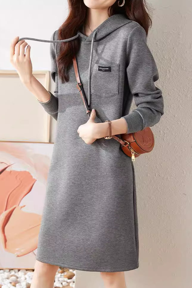 Loose Casual Gray Hooded Dress - liwisi
