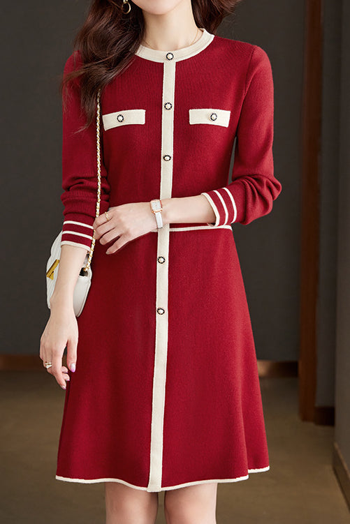Color-Blocked Mid-Length Knit Dress - liwisi
