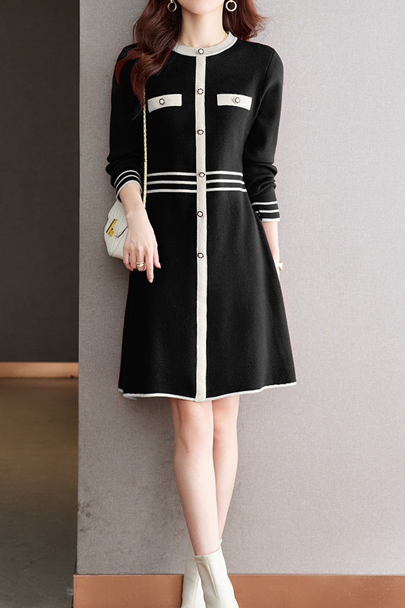 Color-Blocked Mid-Length Knit Dress - liwisi