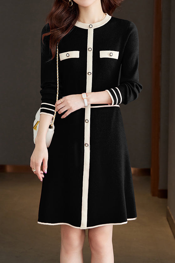 Color-Blocked Mid-Length Knit Dress - liwisi