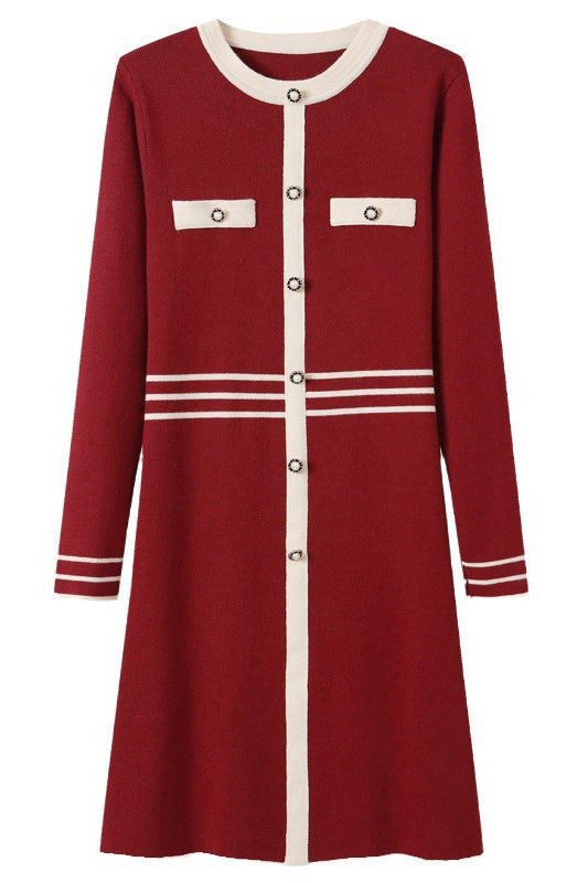 Color-Blocked Mid-Length Knit Dress - liwisi