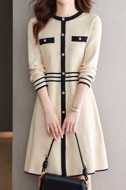 Color-Blocked Mid-Length Knit Dress - liwisi
