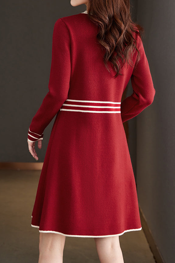 Color-Blocked Mid-Length Knit Dress - liwisi