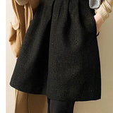 French Vintage High-Waisted Slimming Black Midi Skirt - liwisi