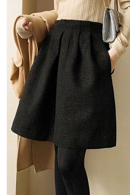 French Vintage High-Waisted Slimming Black Midi Skirt - liwisi