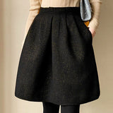 French Vintage High-Waisted Slimming Black Midi Skirt - liwisi