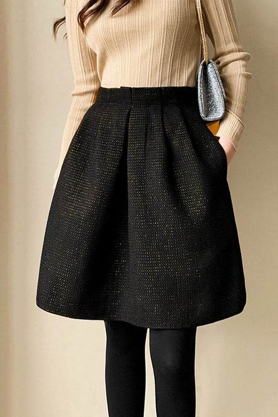 French Vintage High-Waisted Slimming Black Midi Skirt - liwisi