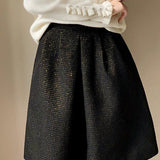 French Vintage High-Waisted Slimming Black Midi Skirt - liwisi