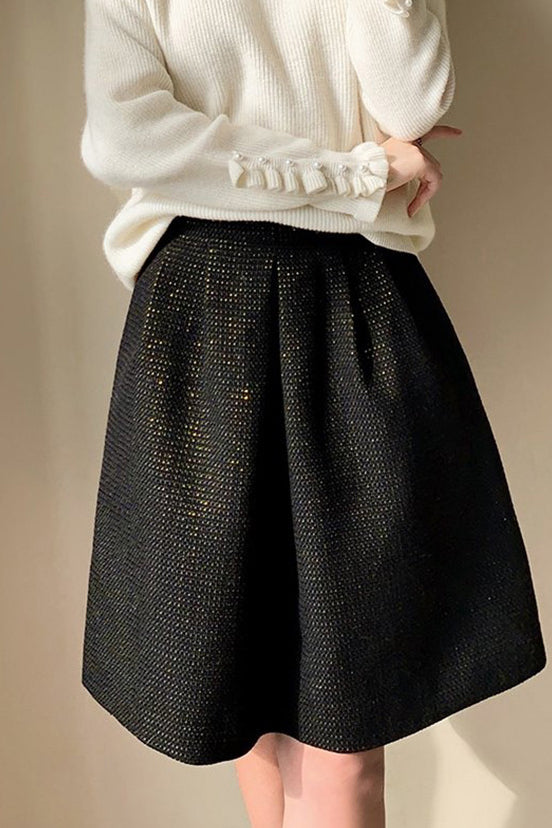 French Vintage High-Waisted Slimming Black Midi Skirt - liwisi