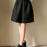 French Vintage High-Waisted Slimming Black Midi Skirt - liwisi