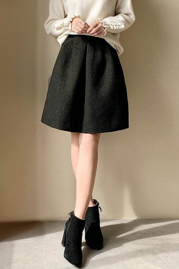 French Vintage High-Waisted Slimming Black Midi Skirt - liwisi