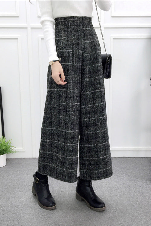 High-Waisted Casual Wool Wide-Leg Trousers - liwisi