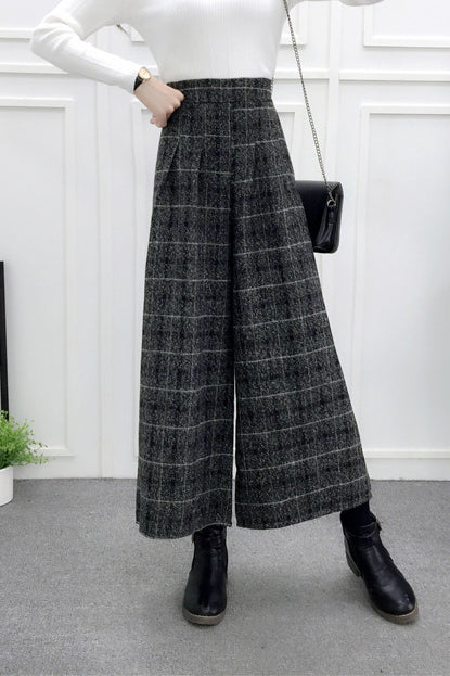 High-Waisted Casual Wool Wide-Leg Trousers - liwisi