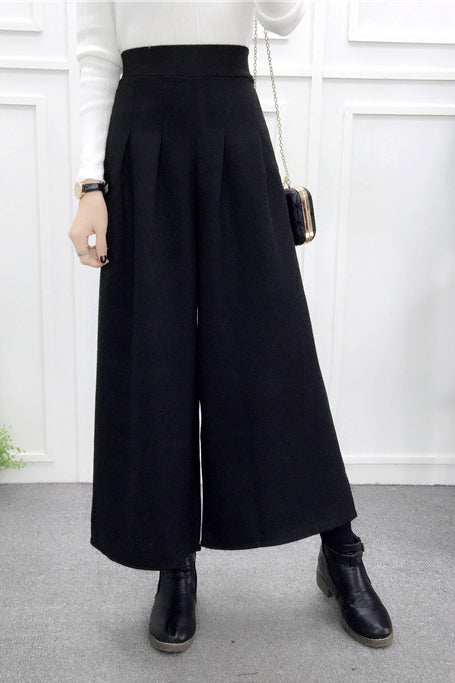 High-Waisted Casual Wool Wide-Leg Trousers - liwisi
