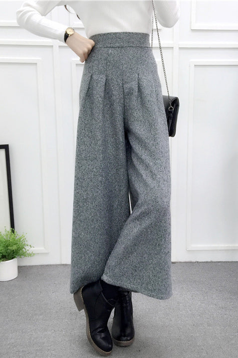 High-Waisted Casual Wool Wide-Leg Trousers - liwisi