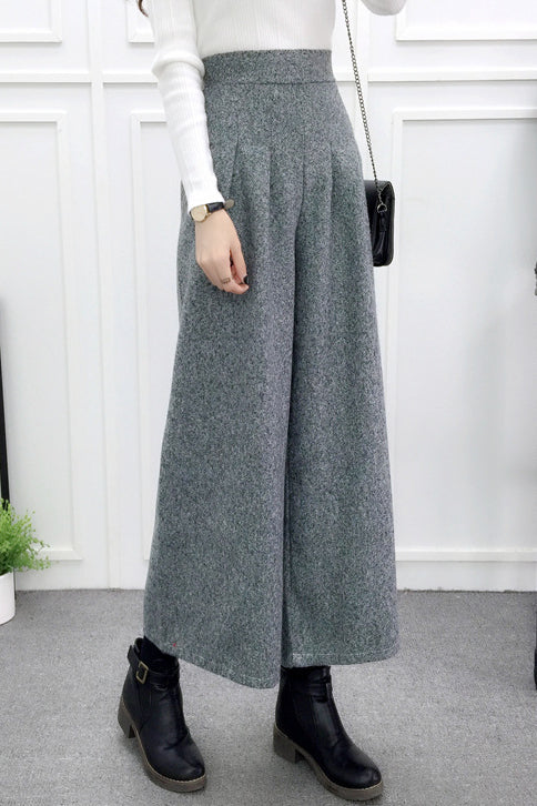 High-Waisted Casual Wool Wide-Leg Trousers - liwisi