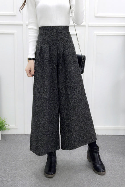 High-Waisted Casual Wool Wide-Leg Trousers - liwisi