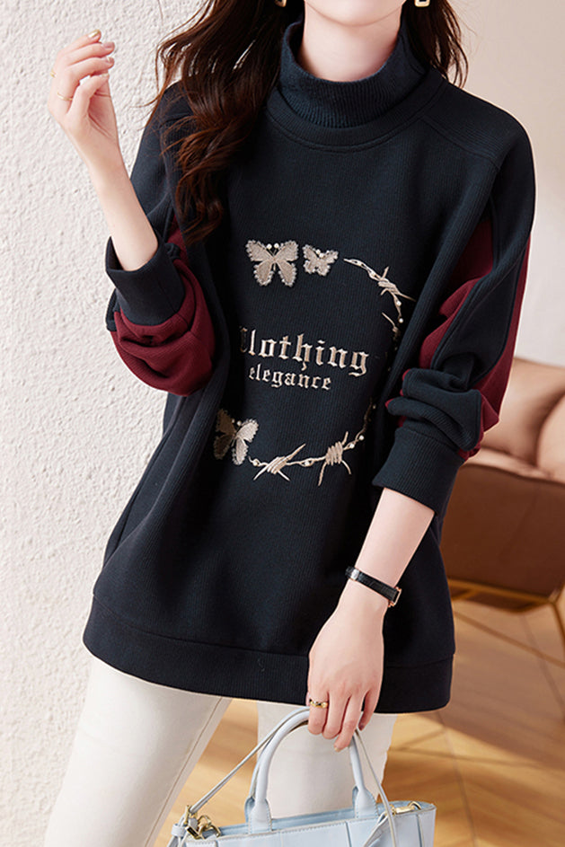 French Chic Semi-Turtleneck Fleece Sweatshirt - liwisi