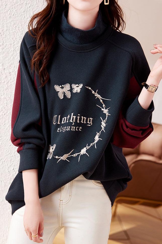 French Chic Semi-Turtleneck Fleece Sweatshirt - liwisi