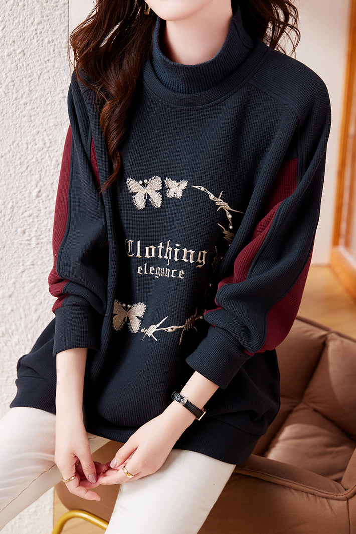 French Chic Semi-Turtleneck Fleece Sweatshirt - liwisi