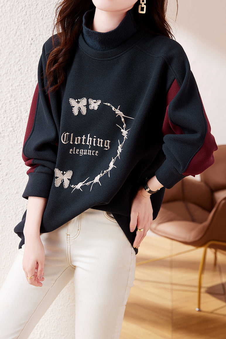 French Chic Semi-Turtleneck Fleece Sweatshirt - liwisi