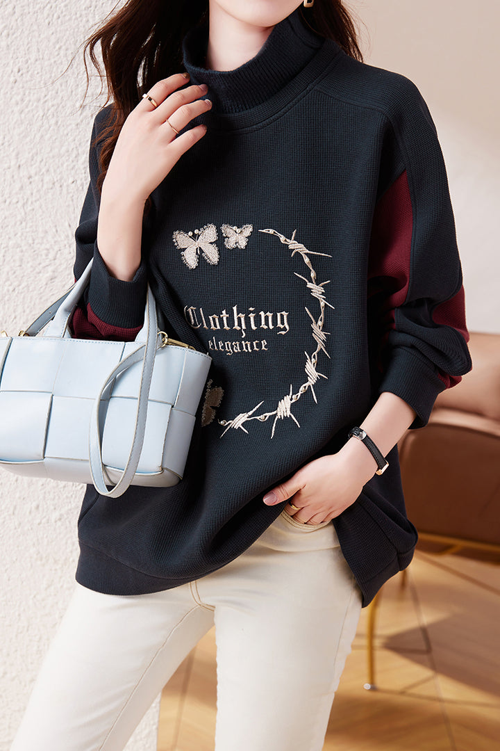 French Chic Semi-Turtleneck Fleece Sweatshirt - liwisi