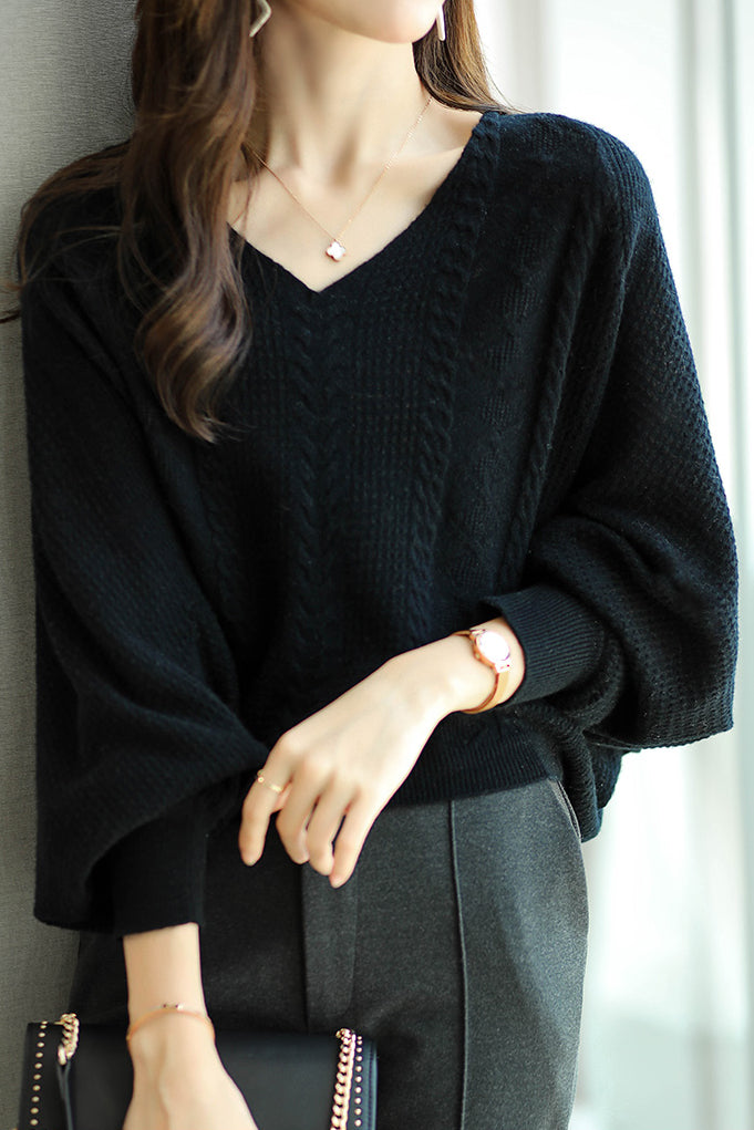 Low Neck Loose Knit Sweater - liwisi