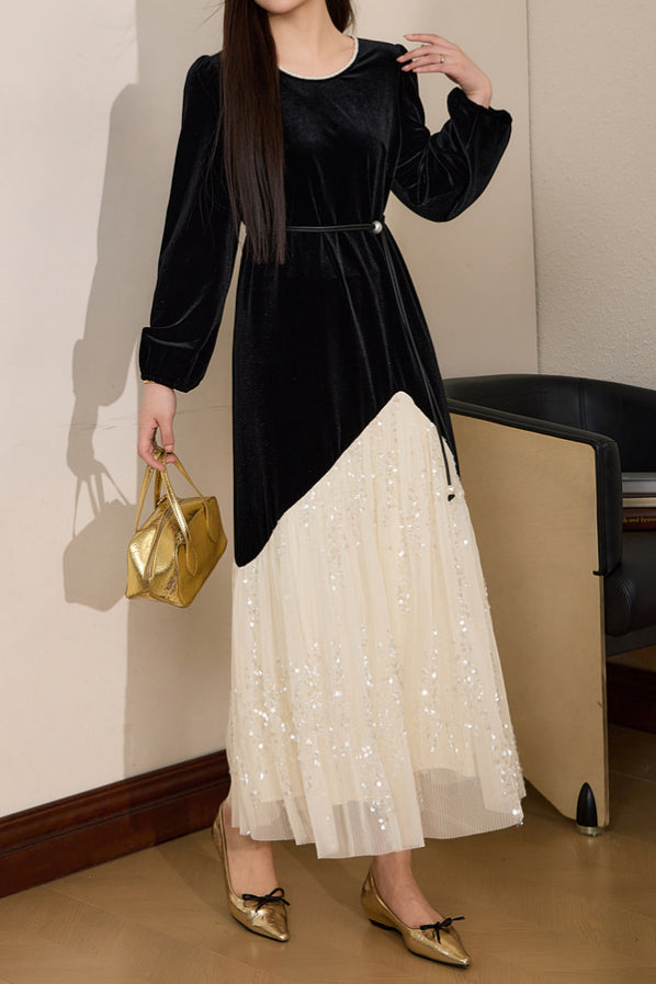 Color Block Black Velvet Dress - liwisi