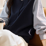 Striped Panel Round Neck Sweatshirt - liwisi