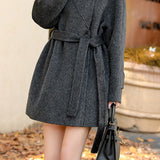 Stand Collar Tie Belt Coat - liwisi
