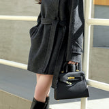 Stand Collar Tie Belt Coat - liwisi