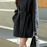 Stand Collar Tie Belt Coat - liwisi