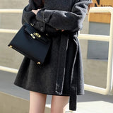 Stand Collar Tie Belt Coat - liwisi