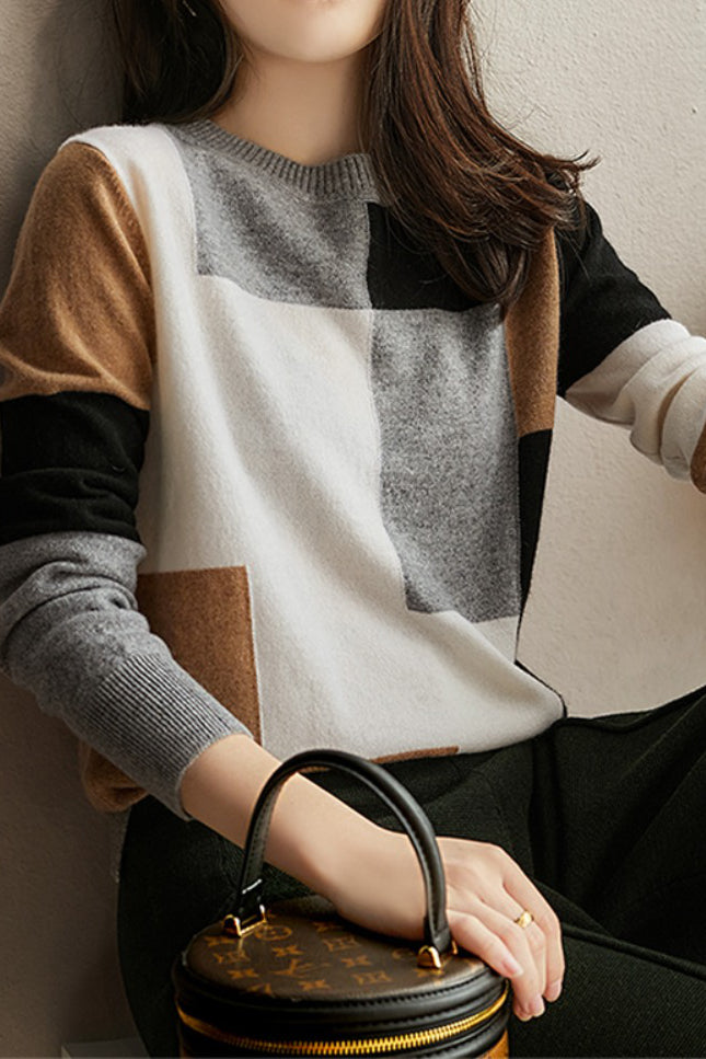 Two-tone plaid knitwear - liwisi