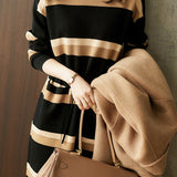 Half Turtleneck Striped Knitted Dress - liwisi