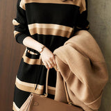 Half Turtleneck Striped Knitted Dress - liwisi
