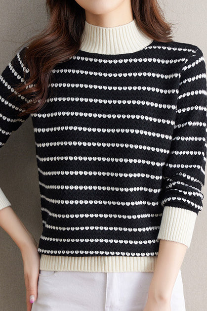 Half Turtleneck Striped Knitted Top - liwisi