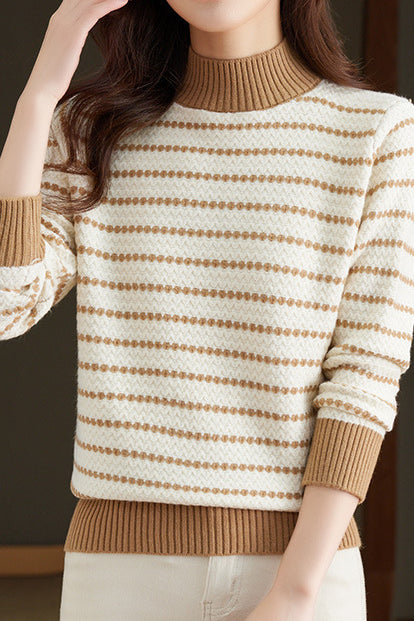 Half Turtleneck Striped Knitted Top - liwisi